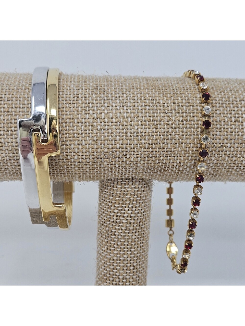 Lot Of 2 Vntg Avon Bracelets 1977 Counterparts Interlock Cuff & 7.5" Rhinestone